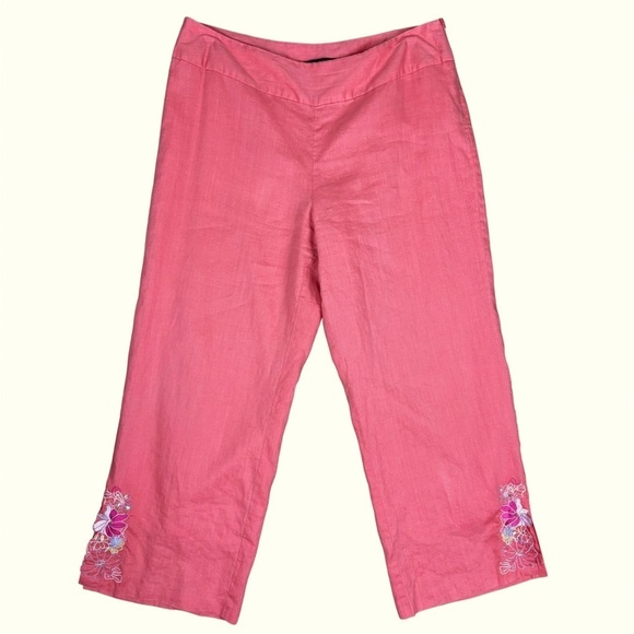Sara Isabella Irish Linen Cropped Pants Lined Size 16 Coral Embellished Beaded - Picture 1 of 17